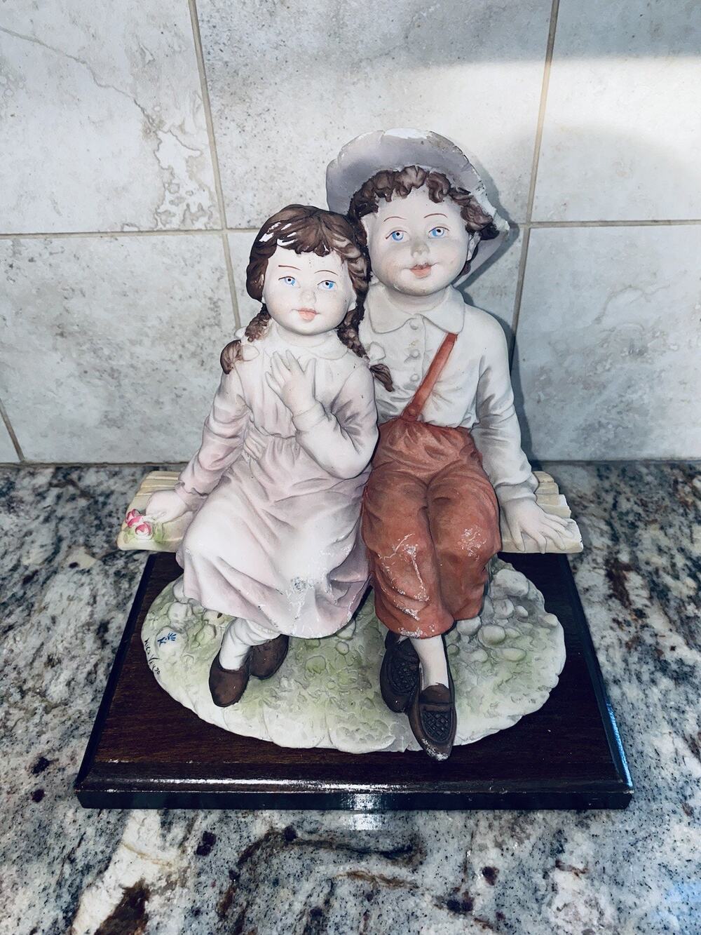 Armani Statue Boy And Girl On Bench BROKEN PIECE CHIPS Capodimonte Italian